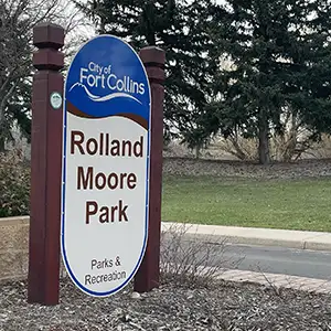 Rolland Moore Park sign in Fort Collins, CO
