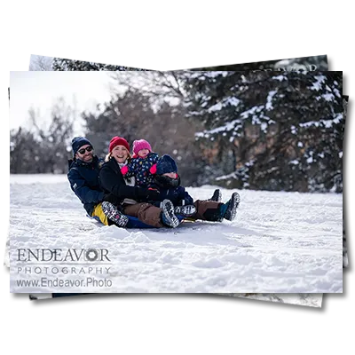 Winter Sledding Family Photos at Edora Park, Fort Collins, CO
