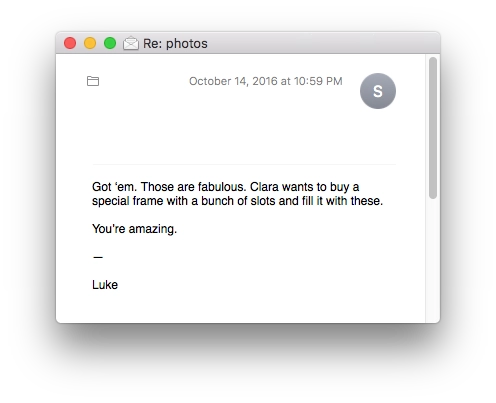 positive email response from customer regarding family photo shoot